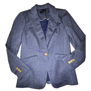 Talbots Blue Viscose 1 Gold Button Preppy Blazer Jacket Womens 2 Orange Collar
